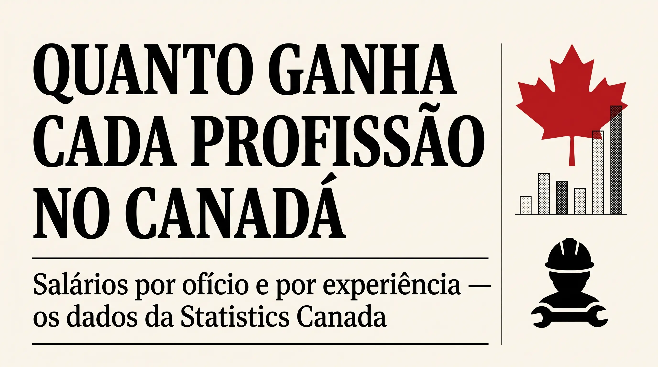 Broadsheet com a manchete Quanto Ganha Cada Profissão no Canadá e um gráfico de barras estilizado
