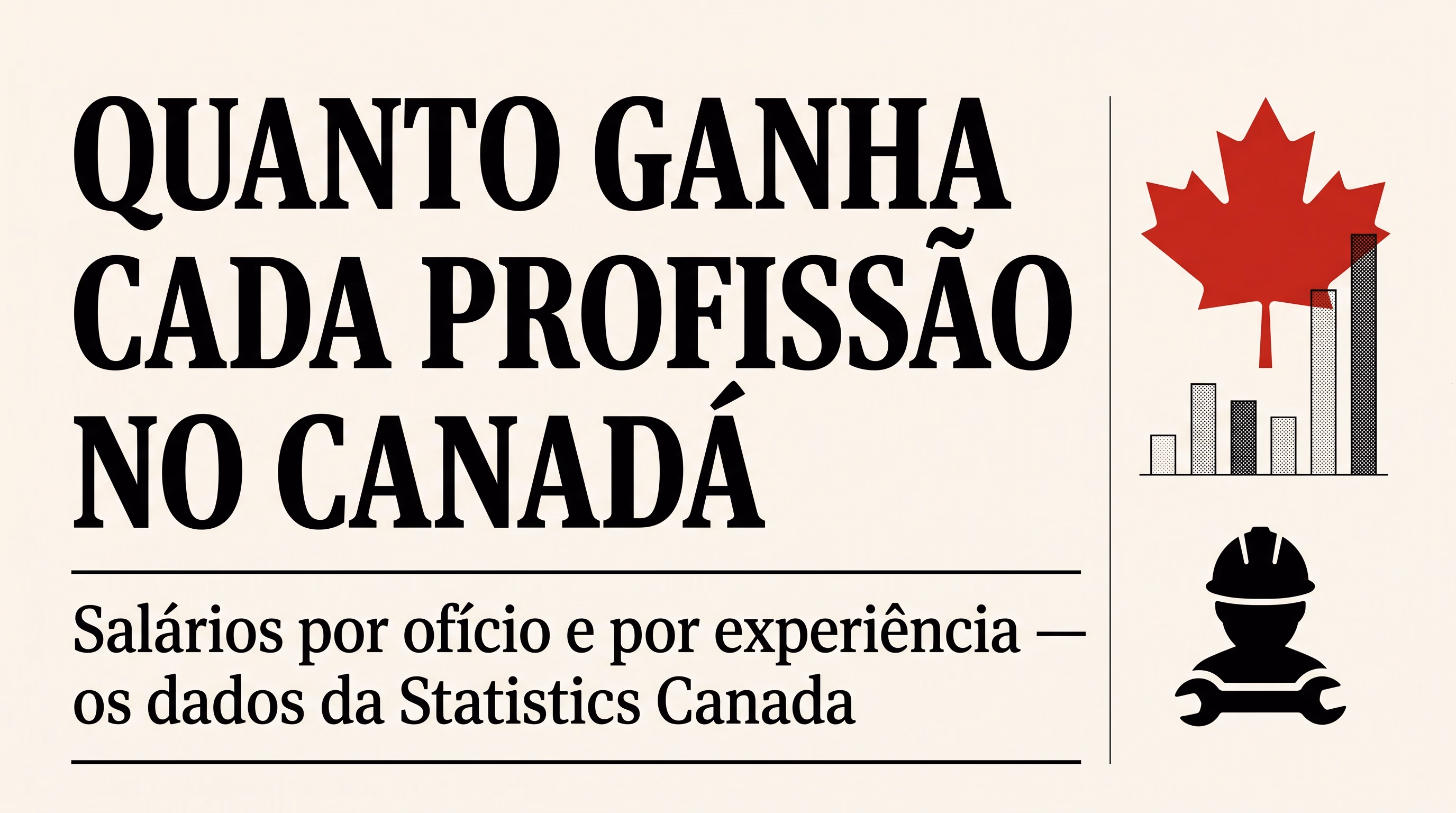 Broadsheet com a manchete Quanto Ganha Cada Profissão no Canadá e um gráfico de barras estilizado