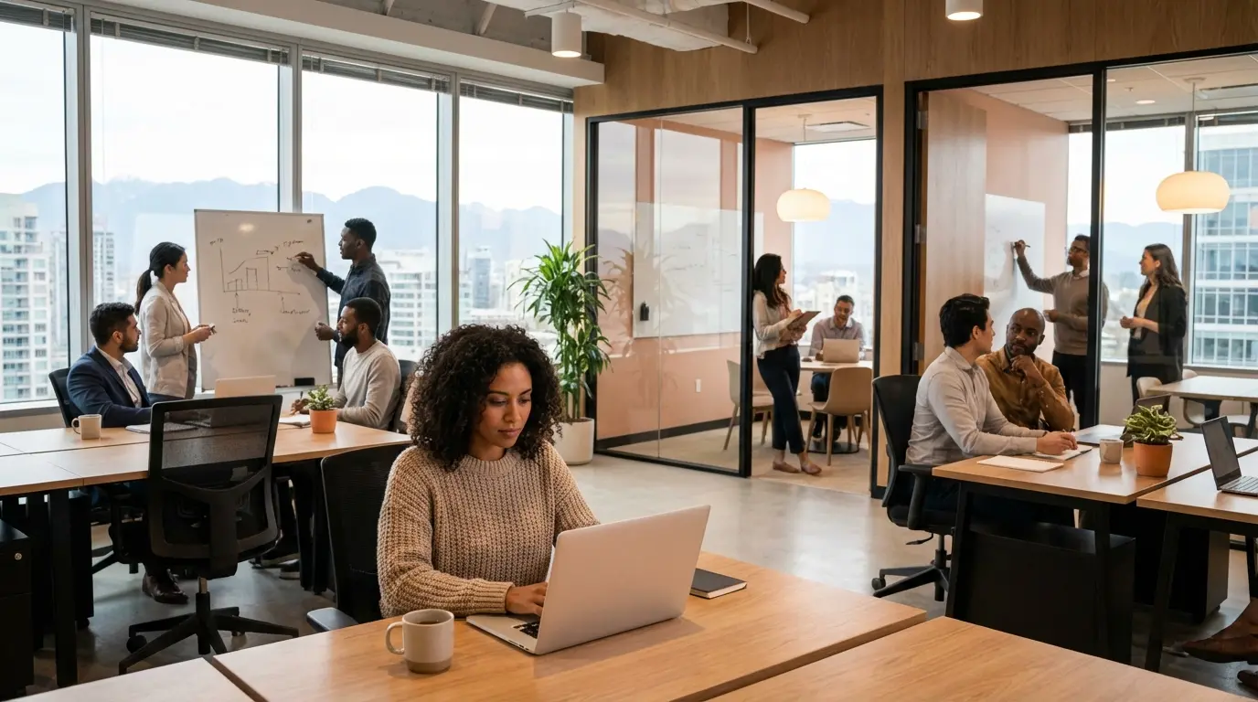 Profissional trabalhando em escritório moderno no Canadá