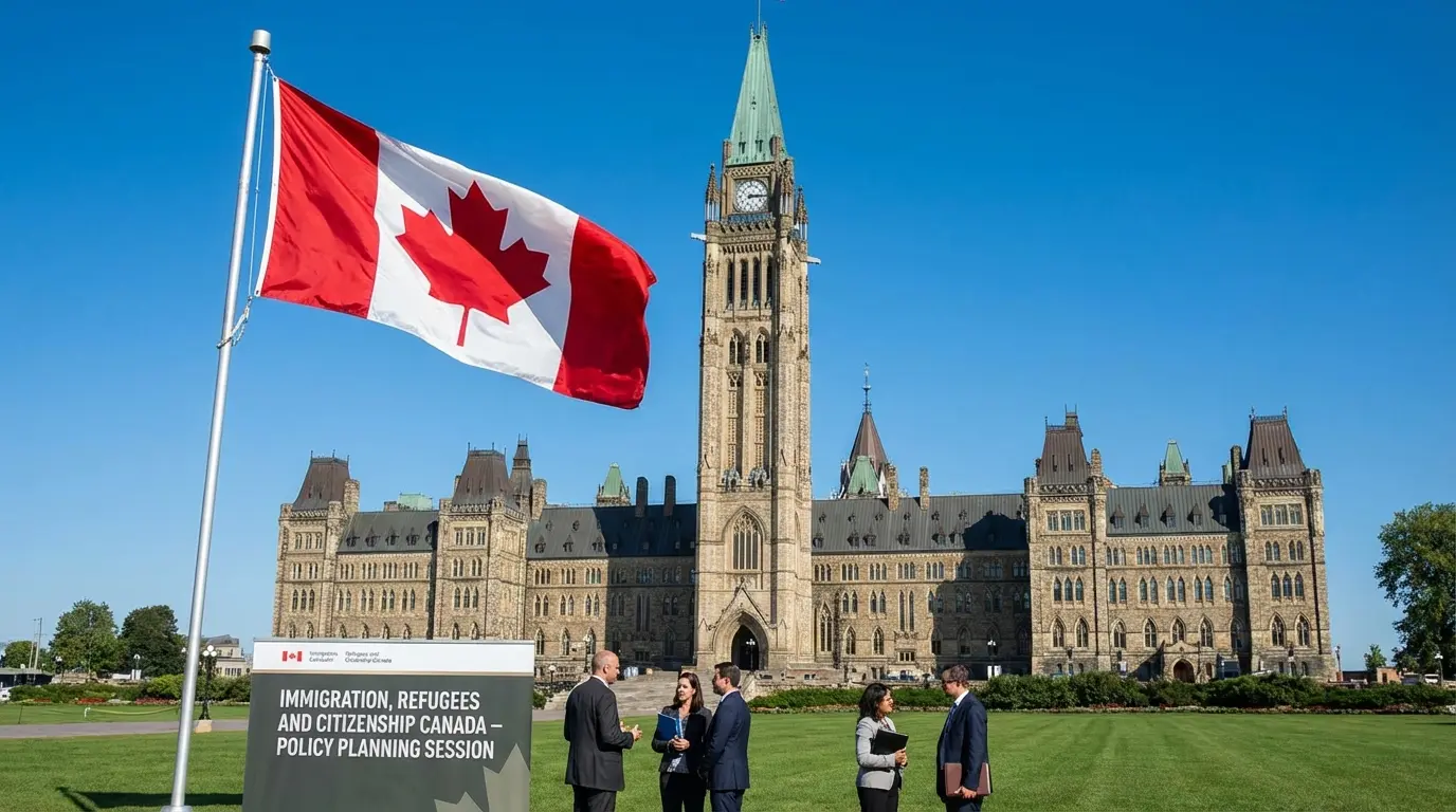 Parlamento do Canadá em Ottawa com bandeira canadense